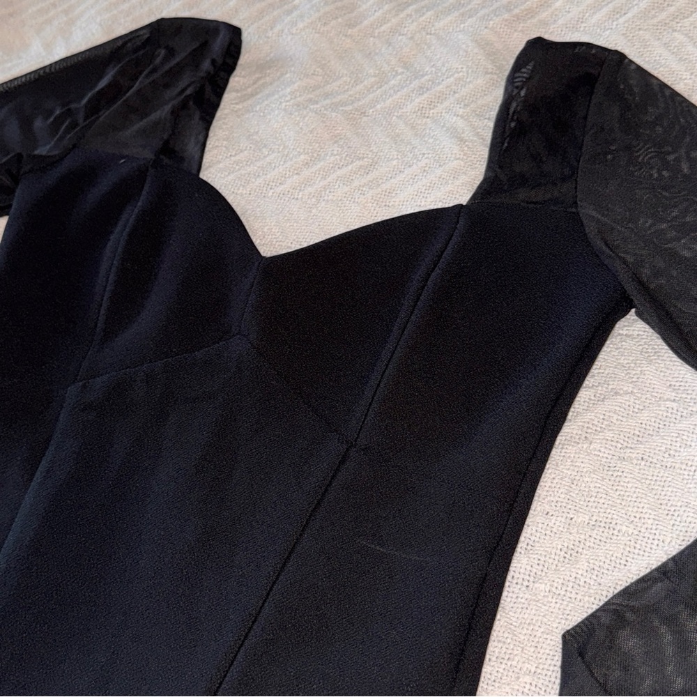 NWT Abercrombie Long-Sleeve Mesh Crepe Sweetheart Bodysuit in Black - Picture 12 of 15